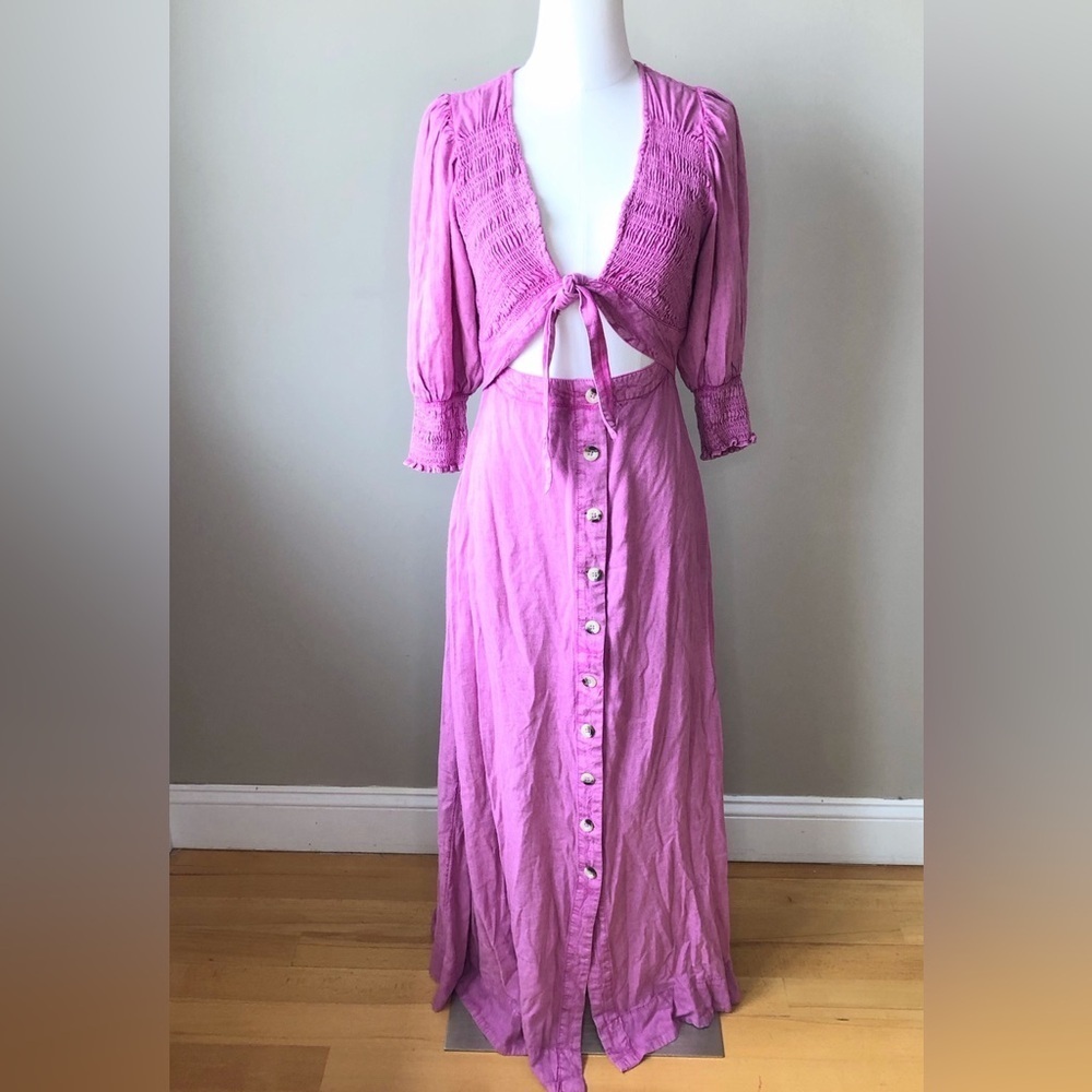 NWT Free People String of Hearts Pink Ruched Maxi Cutout Dress S